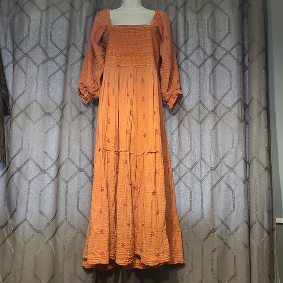 Free People Dresses & Skirts - Free People Orange Embroidered Maxi Dress